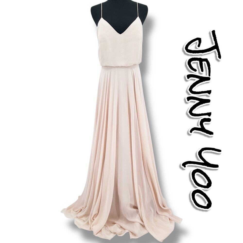 Jenny Yoo Inesse Blush Chiffon Maxi Dress Bridesmaid Wedding NWT Womens Size 4
